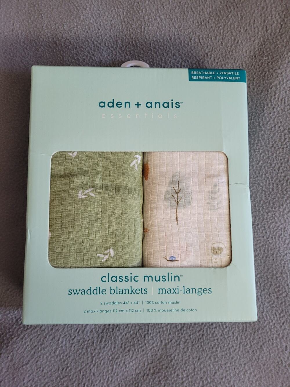 Aden + Anais 2 Pack 100% Cotton Muslin Swaddle Blankets 44" x 44"